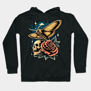 Moth skull and rose Hoodie